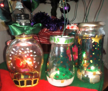 Christine P.  2. Christmas lanterns & snow globes, Pebeo vitrea 160 glass paints & Posca metallic pens.jpg